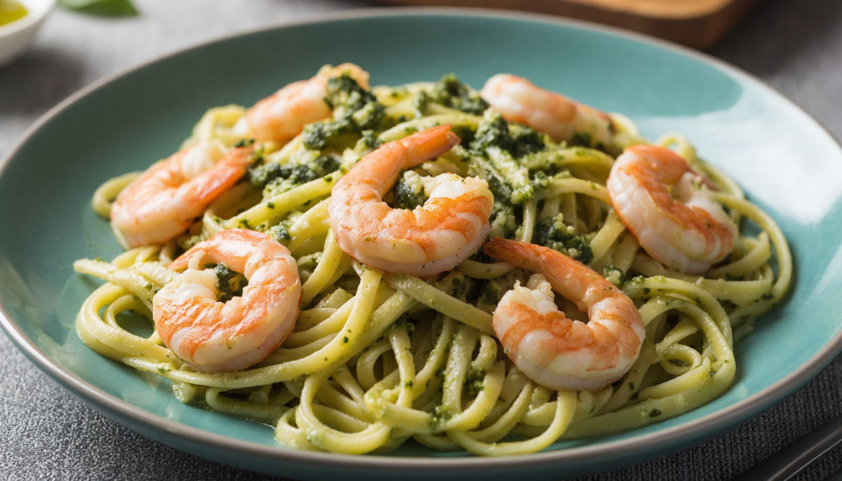 Итальянский ужин за 15 минут: спагетти с креветками и готовым соусом песто. Просто, вкусно, эффектно!