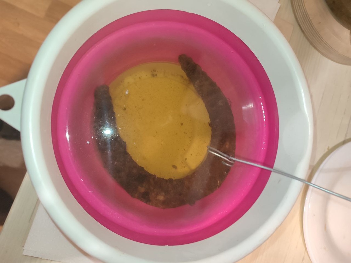 Подкова помещена в раствор. Пока никаких реакций не наблюдаю