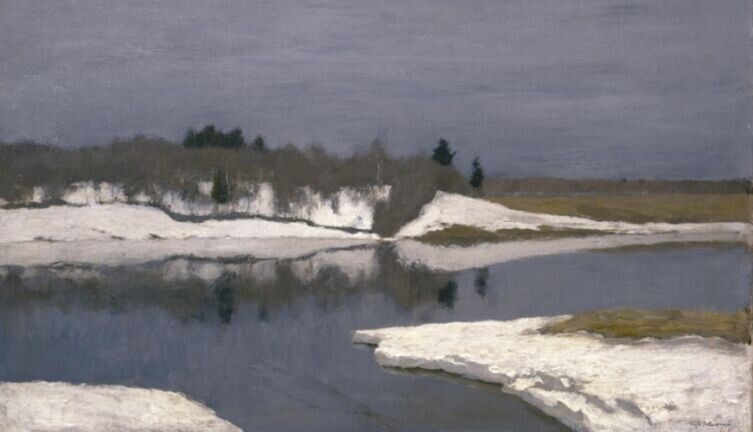    Зима на холсте. Каким бывает лёд на картинах русских художников? Левитан Исаак Ильич, «Ранняя весна», 1898 г., общественное достояние