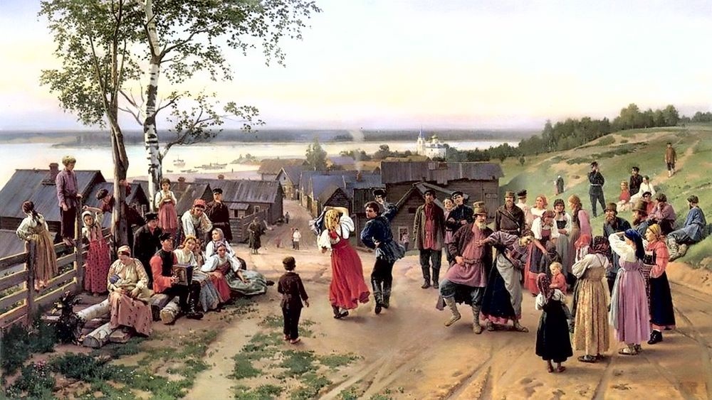    Н. Дмитриев-Оренбургский. Воскресенье в деревне. 1884 год.