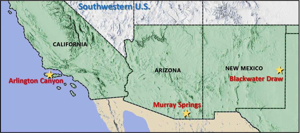 Места проведения раскопок в США, где были обнаружены свидетельства «кометного следа», (источник: naked-science.ru)