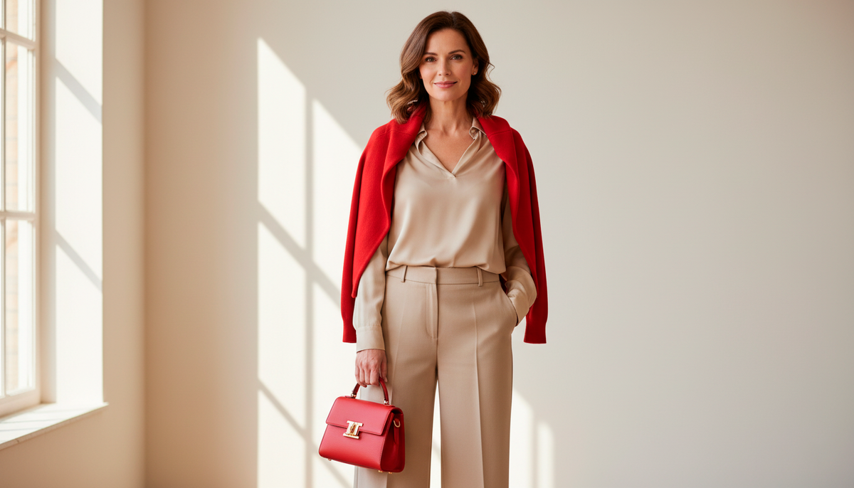 Вот идеальная формула! Спокойная базовая одежда + один красный акцент = стильный актуальный образ. Не нужно краснеть с головы до ног, достаточно одной яркой детали, чтобы быть в тренде!