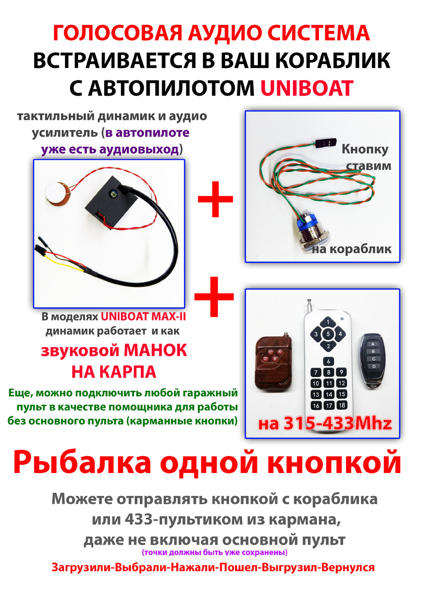 Звуковая система, отправка с кнопки и пульты на 433 Mhz с которыми работает автопилот UNIBOAT.