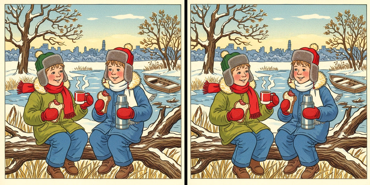 Зимний пикник. Найдите 4 отличия