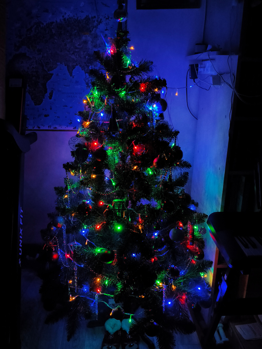 Елка в ожидании, когда под нее запихнут красочные пакеты и коробки 