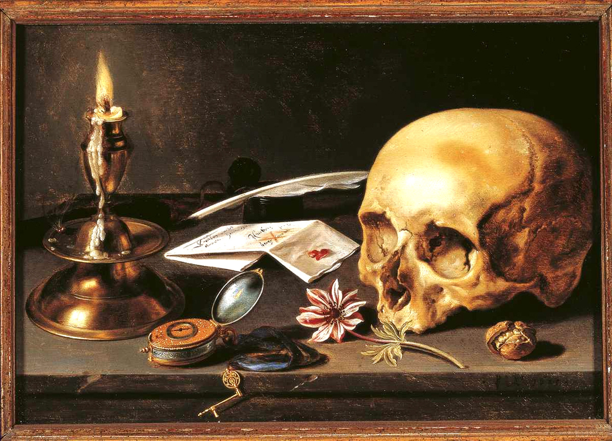 Классический натюрморт в жанре "Vanitas" с черепом. Работа Питера Класа