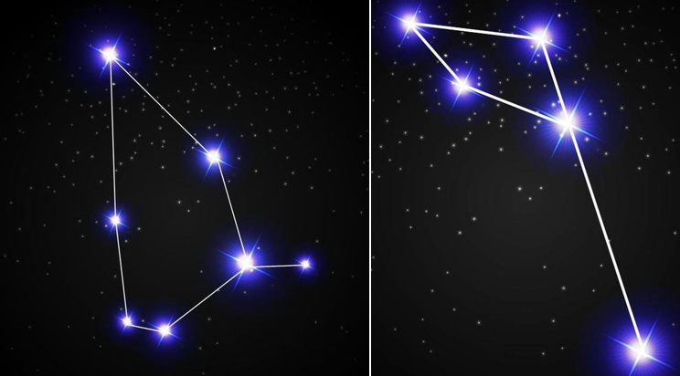 Слева - созвездие Цефея, справа Дельфина, очень похожего на топор