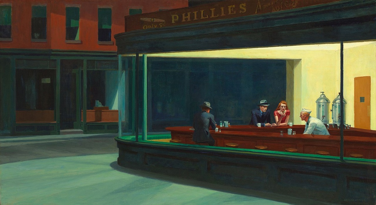 Самая знаменитая картина Хоппера "Полуночники" (Nighthawks). Она — квинтэссенция его творчества.