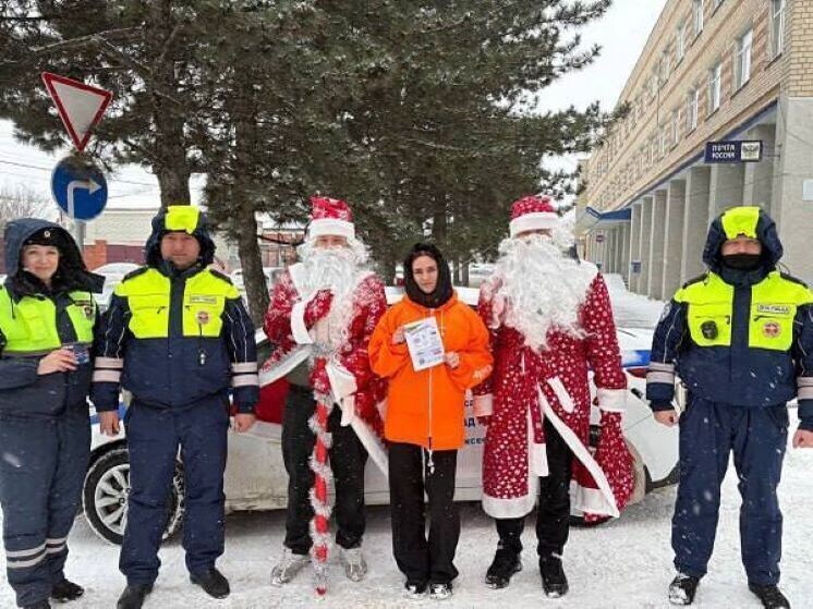     В Алексеевке Дед Мороз и волонтеры поздравили водителей с Новым годом, фото: пресс-служба Госавтоинспекции по Белгородской области