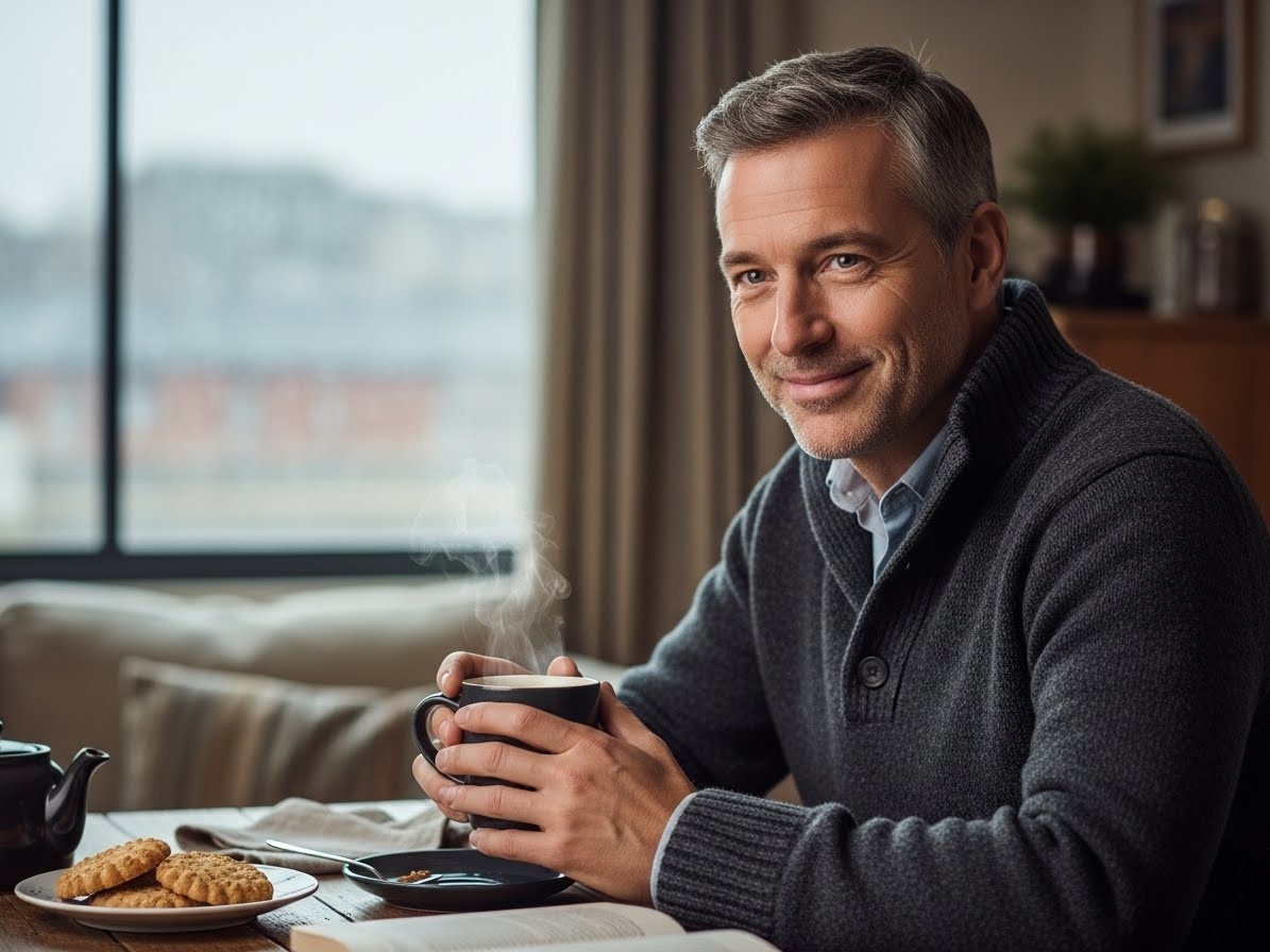 Мужчина за кружкой чая