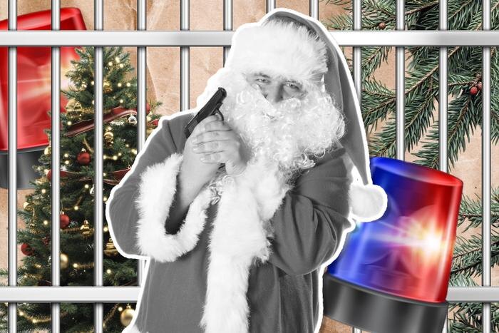 Новогодние преступления: грандиозные или тупые, всё равно самые-самые. Коллаж © Life.ru. Обложка © Shutterstock / FOTODOM / VladOrlov, Guki, © Freepik / vectorpocket, © Freepik