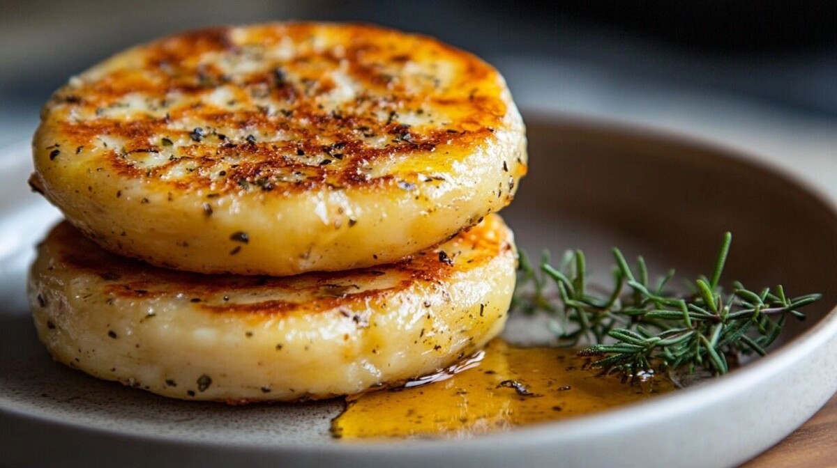    Такие картофельные оладьи можно приготовить из «новогоднего» пюре.   Изображение Midjourney