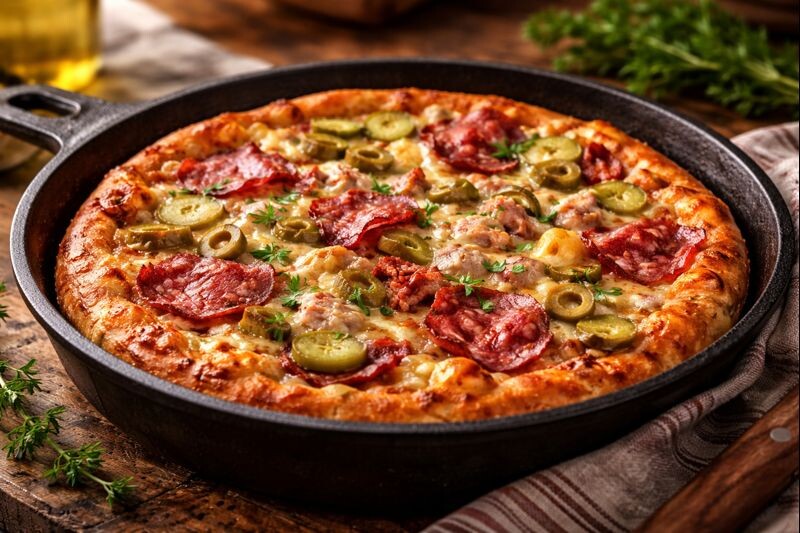 Универсальный рецепт пиццы на сковороде из праздничного ассорти