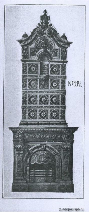 Эскиз каминной печи (модель № 114) помещен в рекламном каталоге изразцовых печей акционерного общества "Або" 1906 год