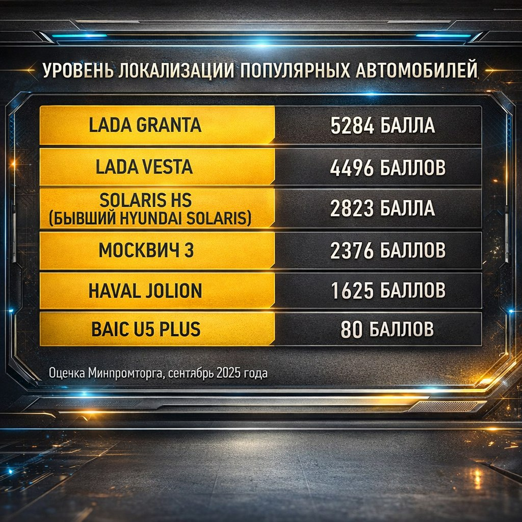 Чем меньше импортных деталей, тем выше показатель.