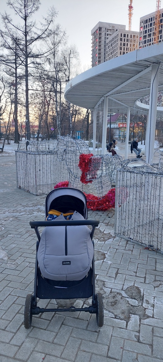 Не совсем тюленили весь день, погулять всё же вышли. Покатали Екатеринку, она поспала и домой – холодно!