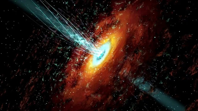 Черная дыра с джетом в представлении художника. Рисунок из открытых источников.
