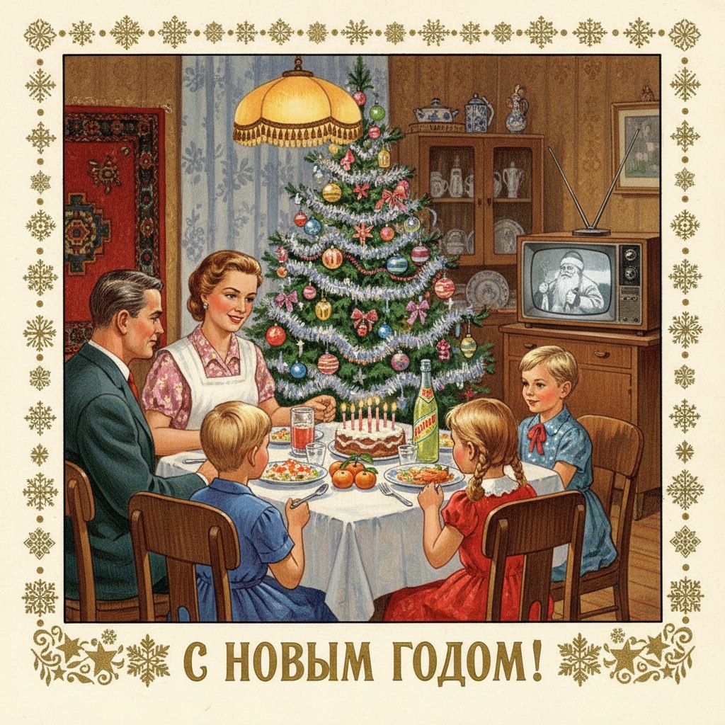 Открытка в стиле ретро. Делала с помощью нейросетей