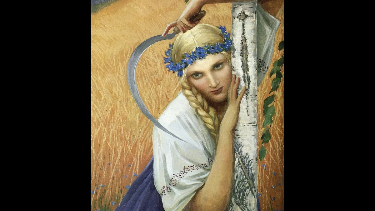 Картина художника Константина Васильева "Девушка с серпом"