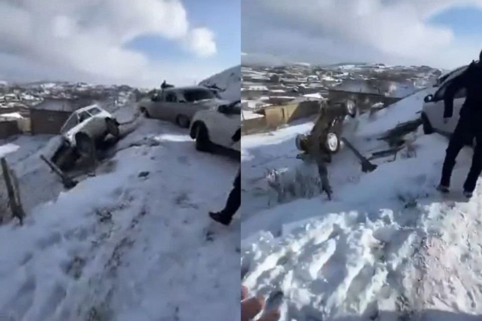    Один автомобиль полетел с обрыва. Фото: стоп-кадр видео соцсетей очевидцев