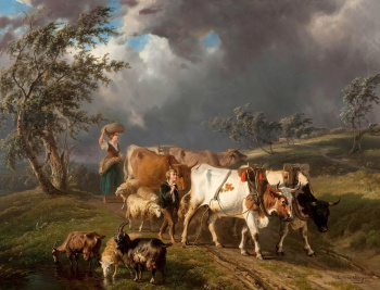 Илдефонс Стокарт. Стадо, стремящееся укрыться от грозы