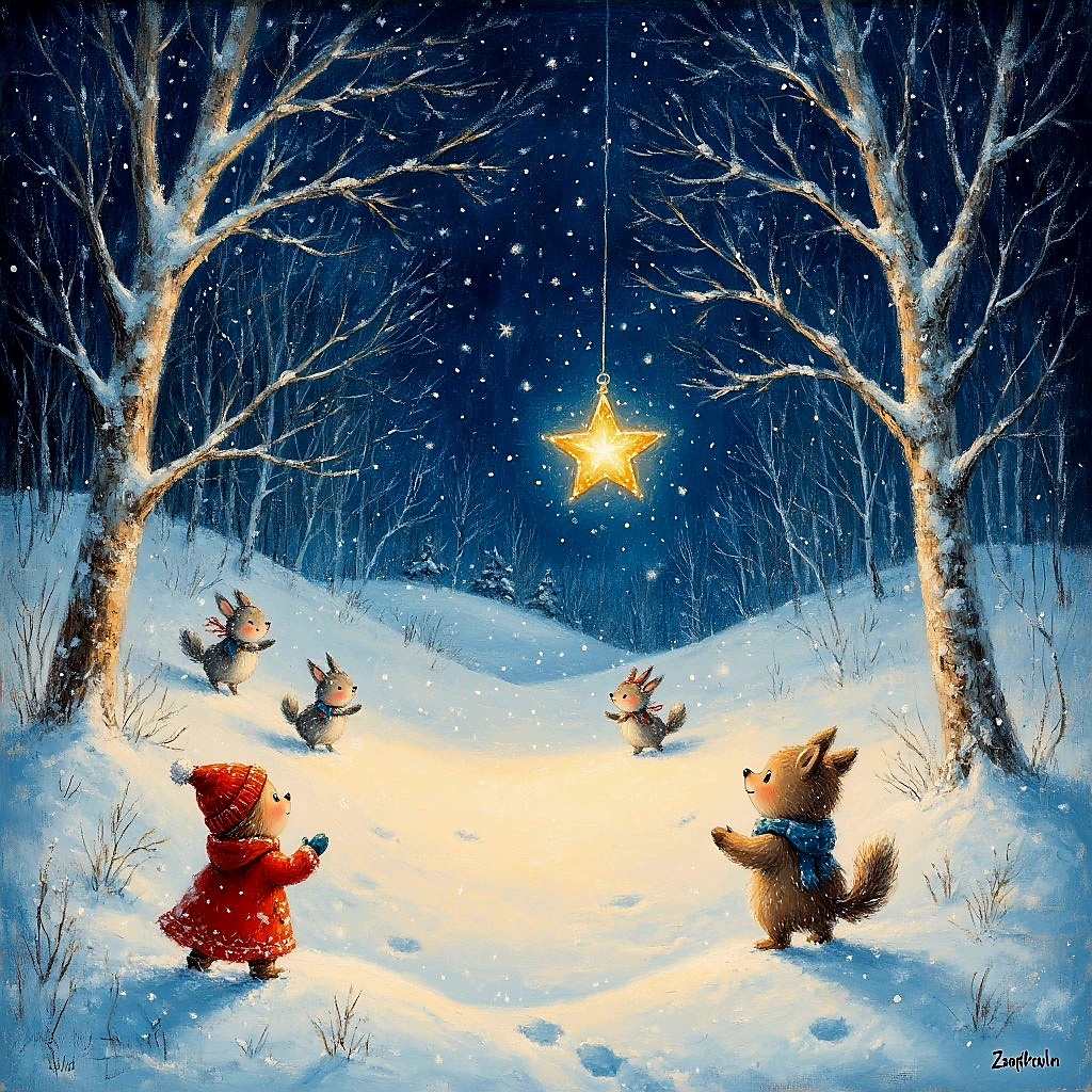 Новогодняя открытка в стиле художника Зарубина от Алиса AI.