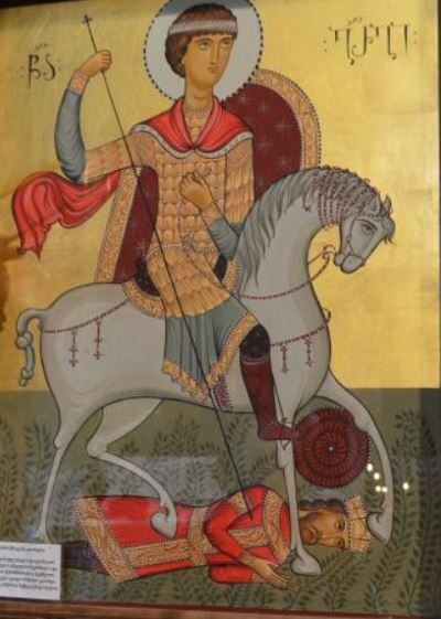Святой Георгий убивает Диоклетиана. XX-XXI вв. (?), монастырь Джвари, Грузия