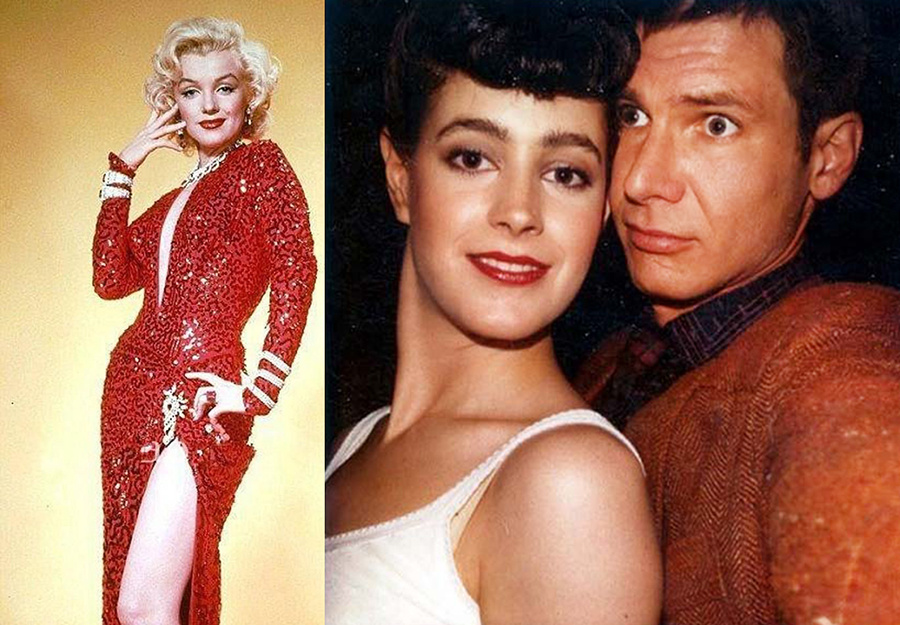 Мэрилин Монро в фильме "Джентльмены предпочитают блондинок" 1953 год и Шон Янг с Харрисоном Фордом в фильме "Бегущий по лезвию" 1982 года