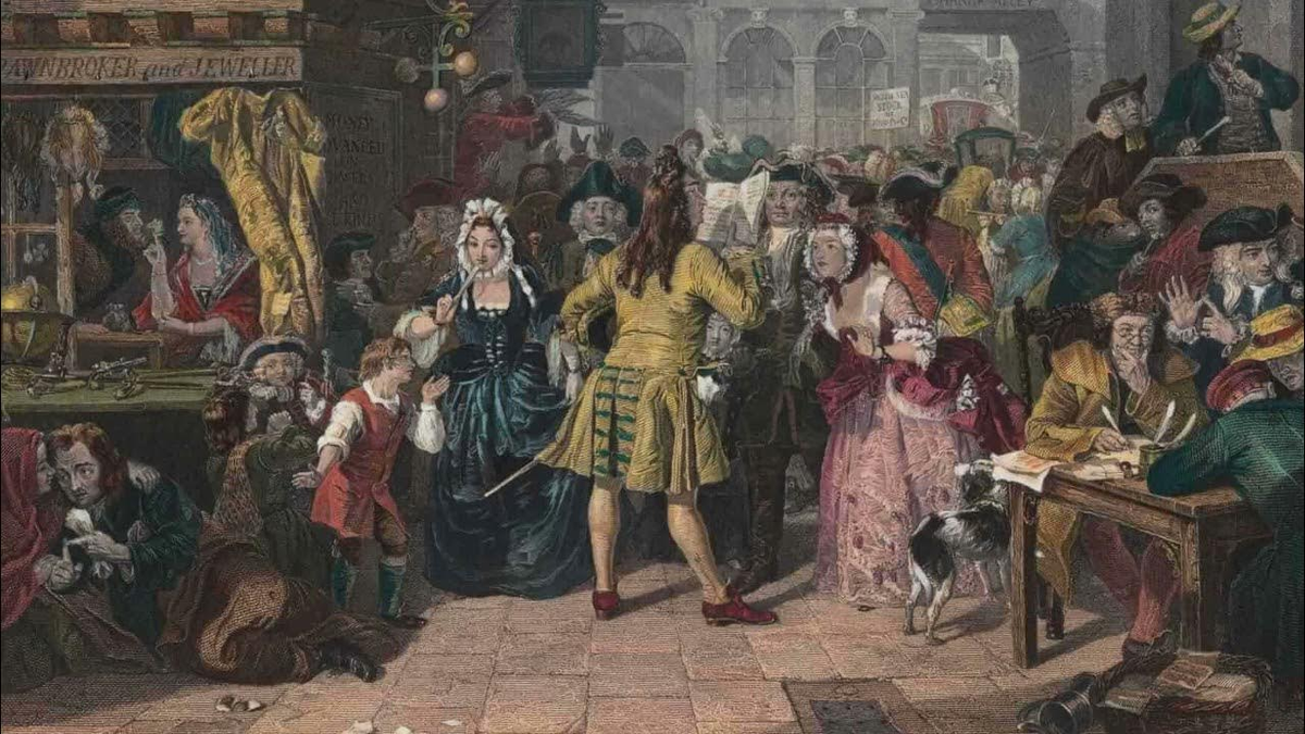 "Пузырь Южного моря" Историческая картина 1847 года британского художника Эдварда Мэтью Уорда. На ней изображена сцена на Биржевом переулке в Лондонском сити, когда Пузырь Южных Морей был на пике своего развития в 1720 году, незадолго до его драматического краха. Это был центр финансовых спекуляций, и Уорд изображает его в хогартовской манере