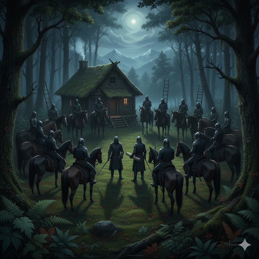 "Перекличка стихий: Тени в лесу", иллюстрация создана сетью Джемини