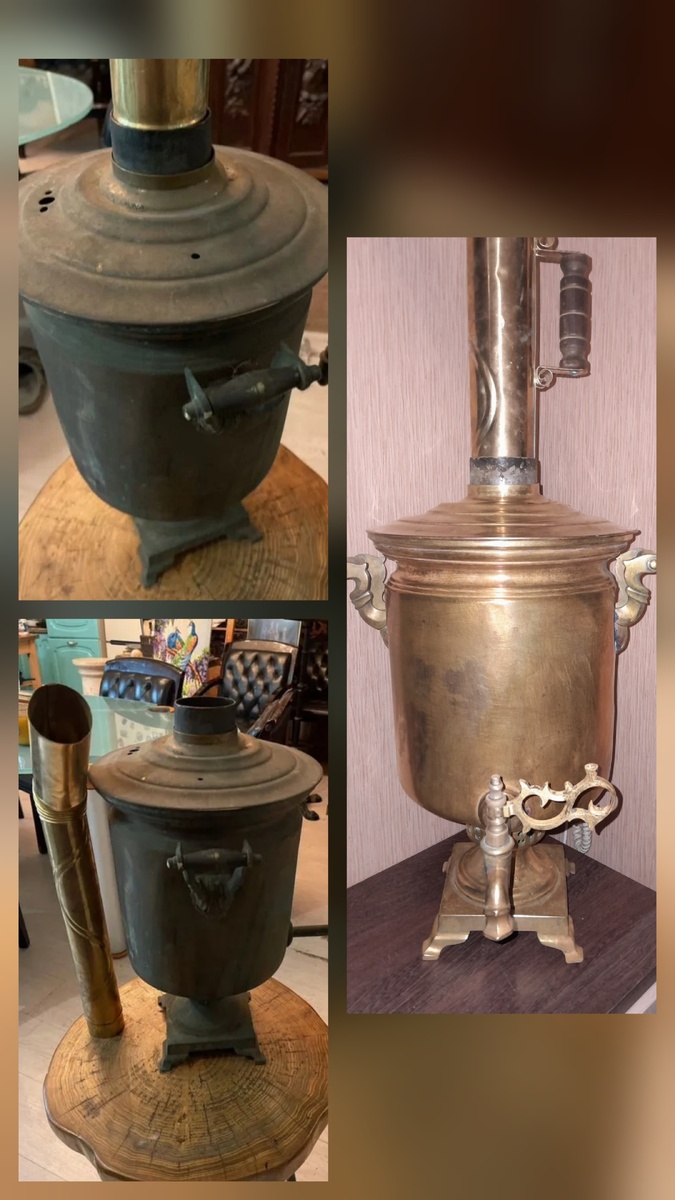 Латунный самовар-красавчик после очистки.