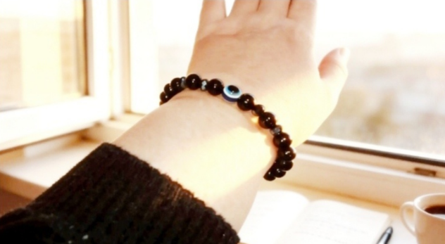 Глаз Фатимы с дымчатым хрусталем и черным жемчугом - 3 слоя защиты