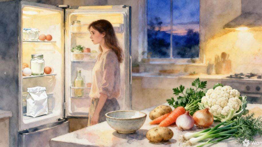 "в холодильнике из молочного осталось только кусок творога и полбанки йогурта"