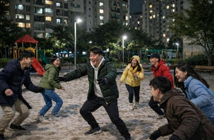 Сейчас прохладно в Сеуле, но все равно большие группы собираются