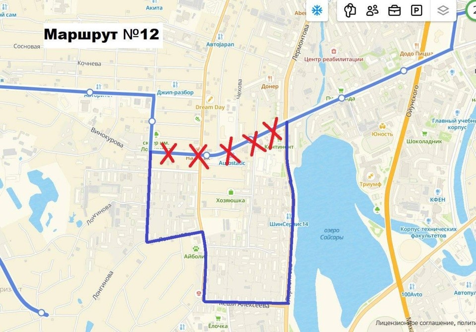    Временная схема объезда марушрута №12. Фото: мэрия Якутска