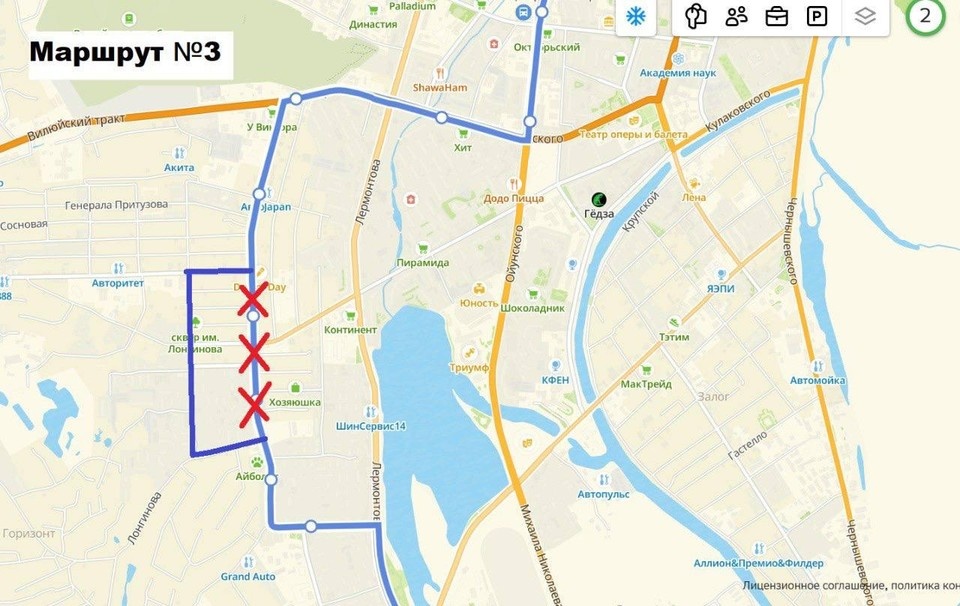    Временная схема объезда марушрута №3. Фото: мэрия Якутска