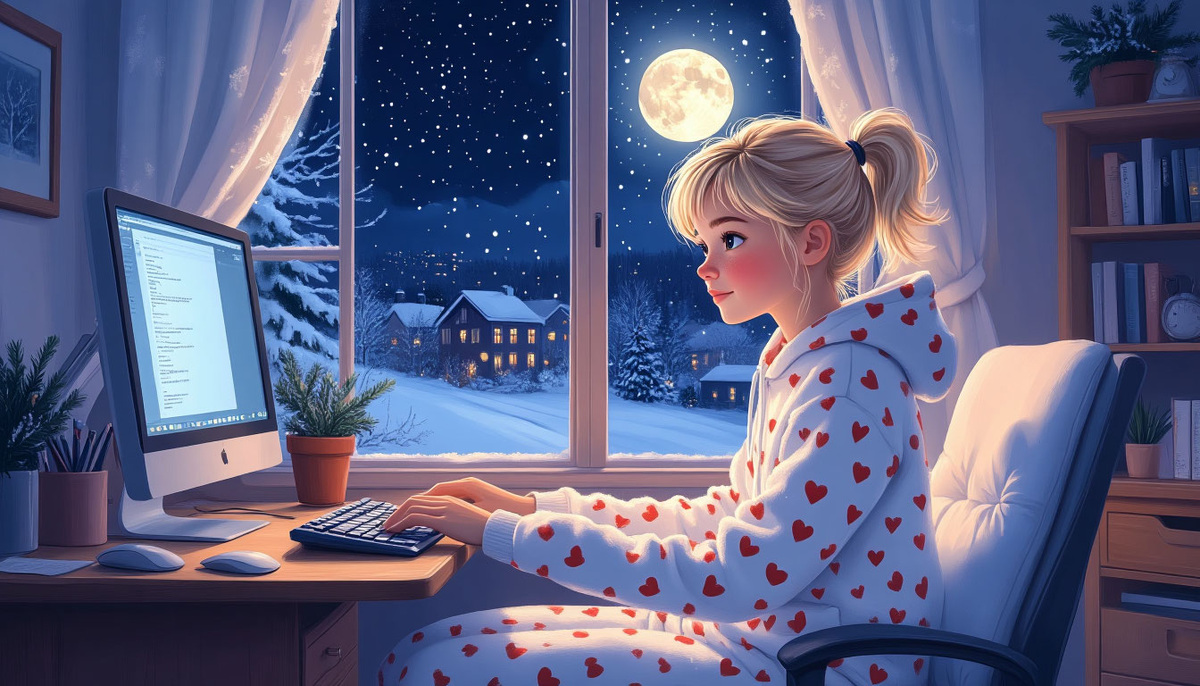 Что Алиса делает ночью? Пишет стихи. Ужас! Детям надо спать!!! Изображение от ИИ Шедеврум 