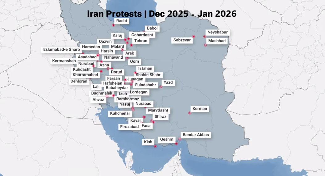 Карта протестов в Иране
