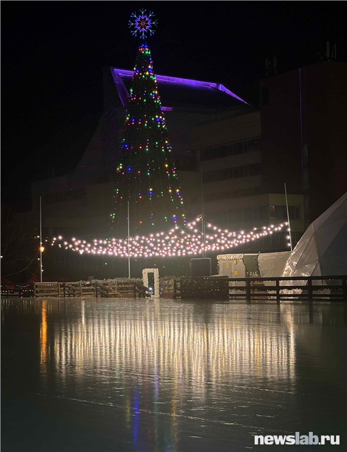 Елка у БКЗ. В 10 часов вечера каток пуст