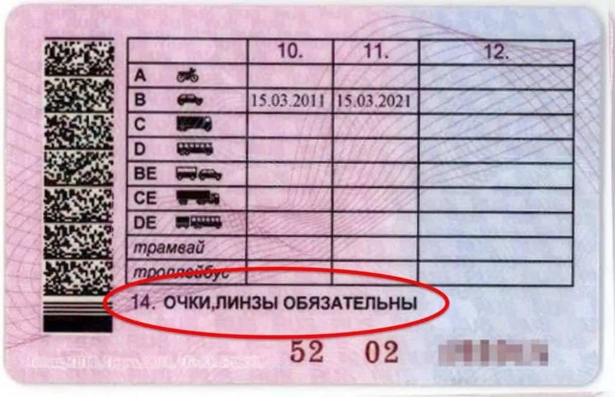 Обратите внимание Ву выдано в 2011 году, тогда в водительском удостоверении писали "Очки, линзы обязательны", отметок "GCL" тогда ещё не было.