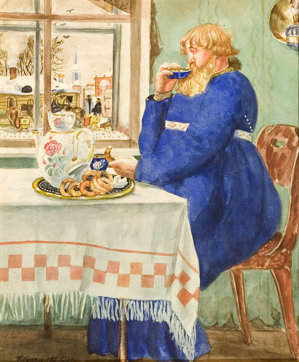 Борис Михайлович Кустодиев, акварель из серии «Русские типы» – «Извозчик в трактире», 1920 год. Из собрания Музея-квартиры И.И. Бродского в Санкт-Петербурге