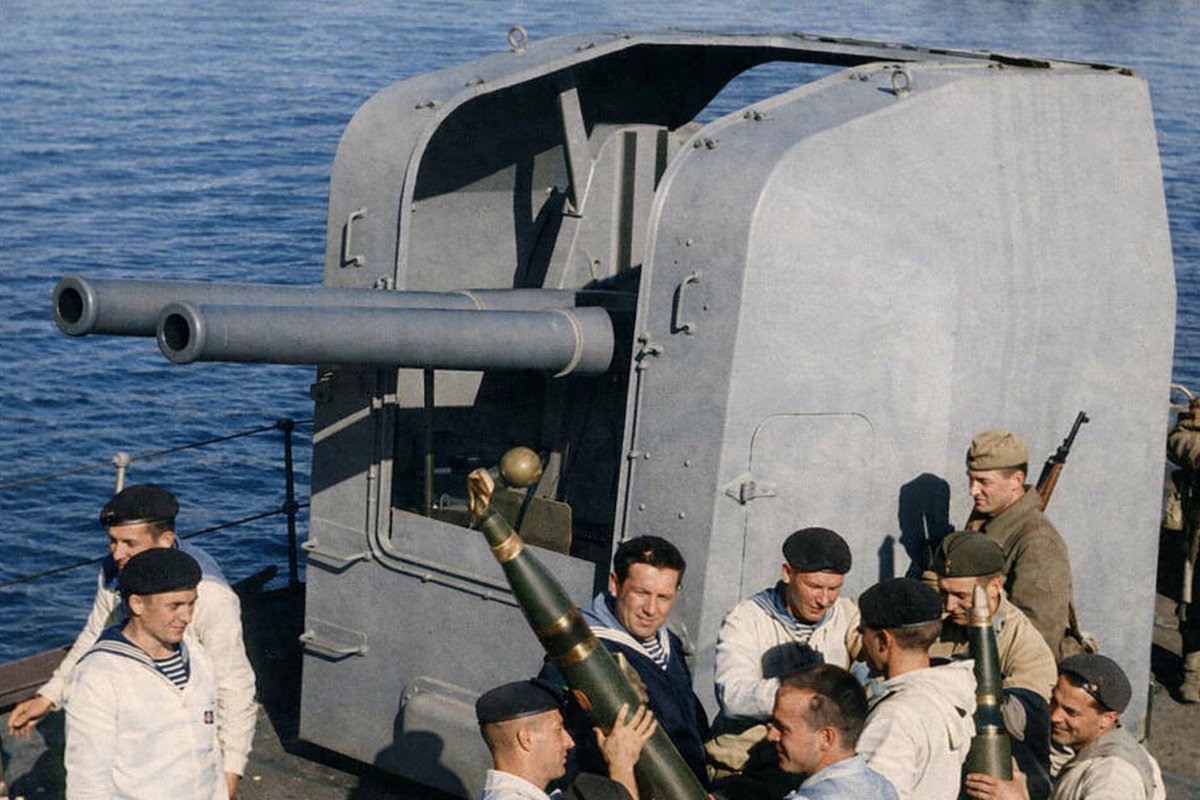 Предок советских морских и сухопутных орудий калибра 100-мм итальянская морская универсальная артсистема Минизини