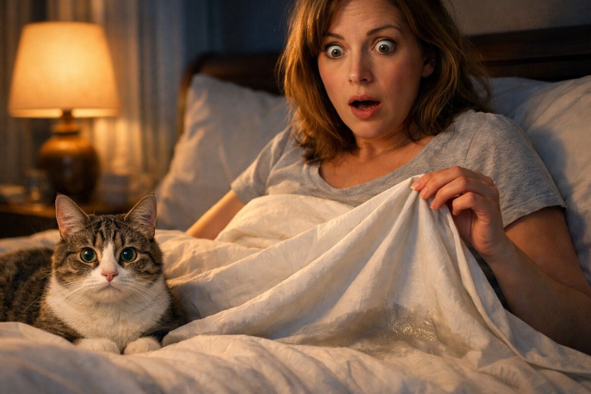 Кошка помочилась на кровать 