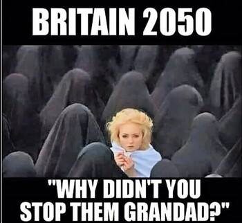 Фото английской агитации за выход из ЕС - Британия в 2050-ом «Почему ты не остановил их, дедушка?»