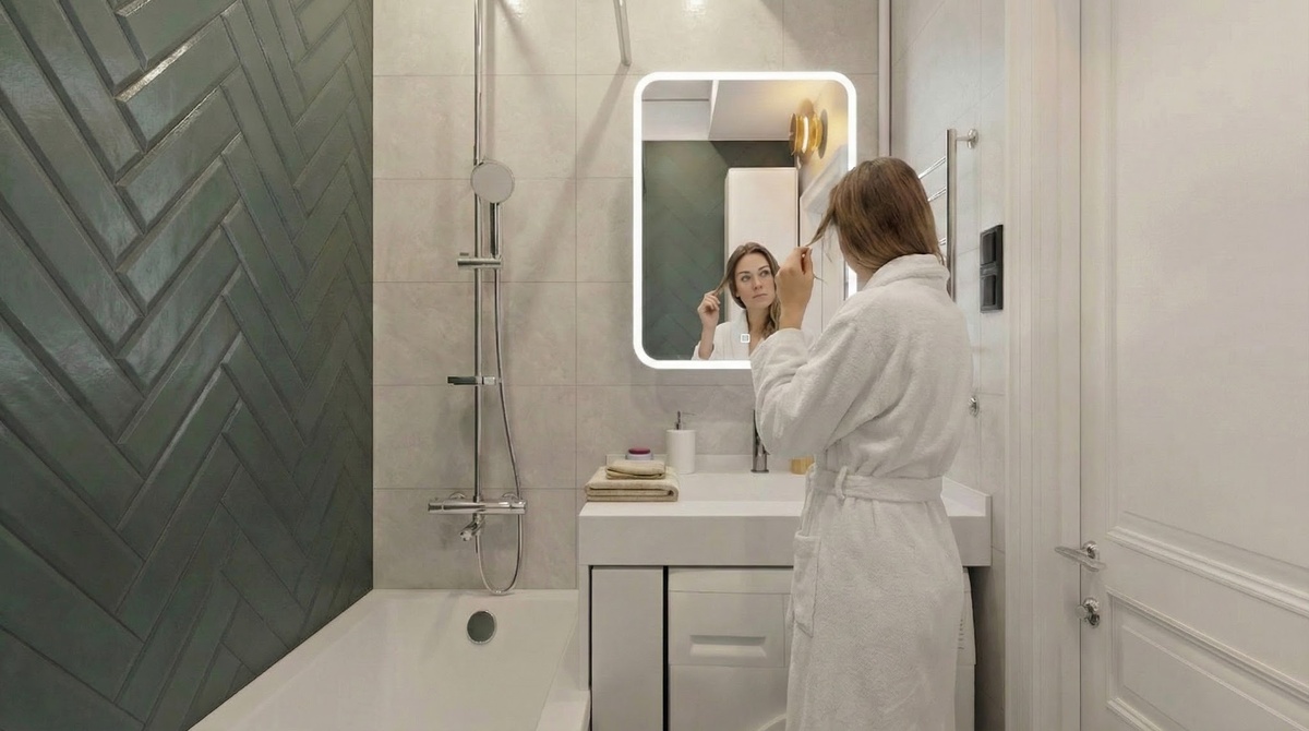 Визуализация ванной комнаты с добавлением персонажа в Nano Banana