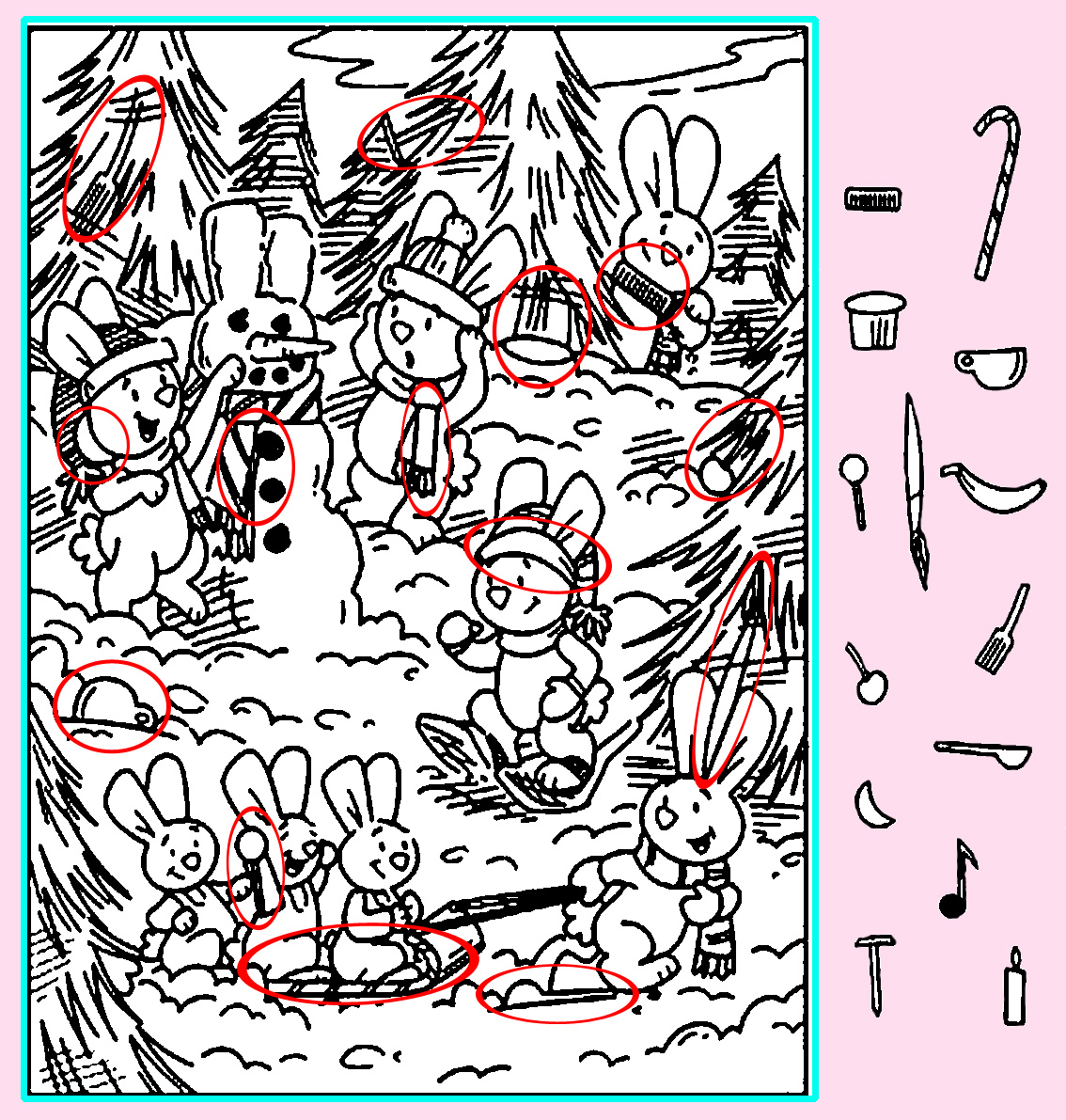 Картинка-ответ (14 спрятанных предметов). Картинка подготовлена автором