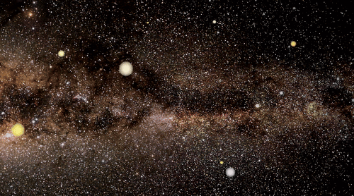 Художественное изображение свободно плавающей планеты, отражающей свет от далёкого источника.