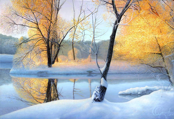 Солнечный и морозный январь в живописи разных художников.