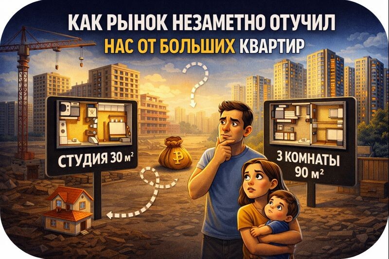 Студии и европланировки стали новой нормой рынка недвижимости, а большие квартиры — редким исключением. Так выглядит выбор, с которым сегодня сталкивается большинство семей.