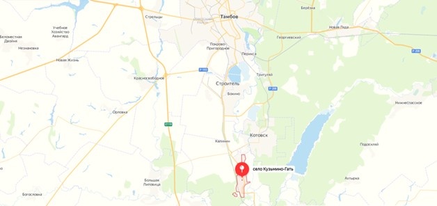 Современная карта с обозначением села Кузьмино-Гать (Яндекс.Карты)
